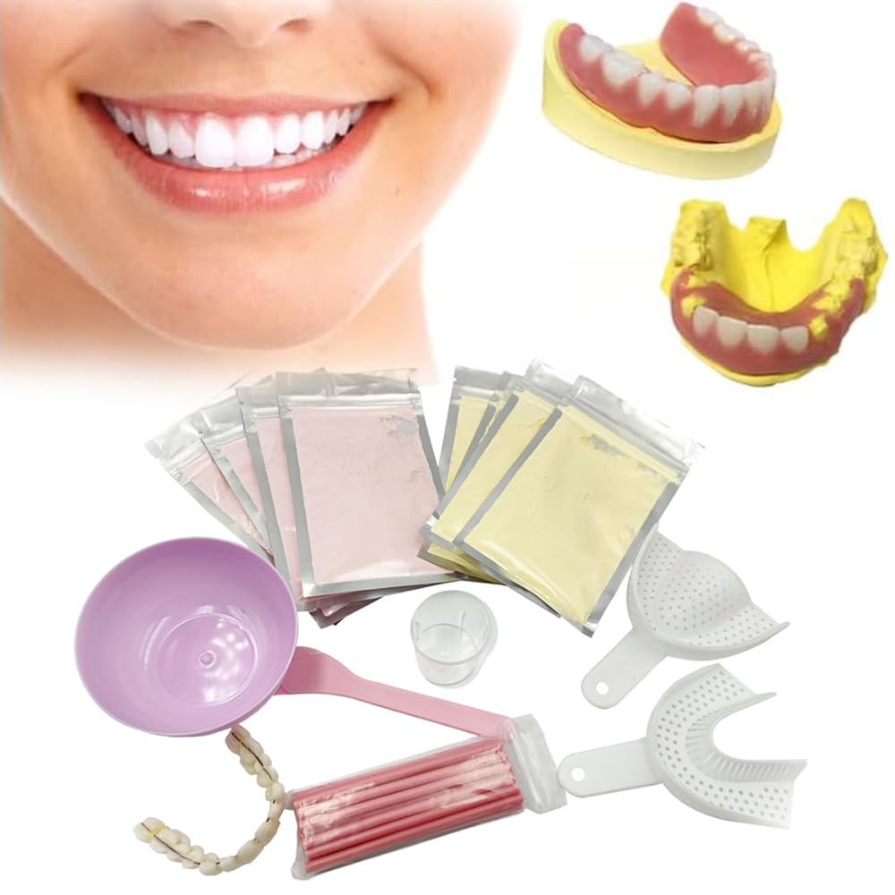DIY Denture Complete Kit with Impression Material, Gum Material, Components for Top and Bottom Full or Partial Dentures Z531563
