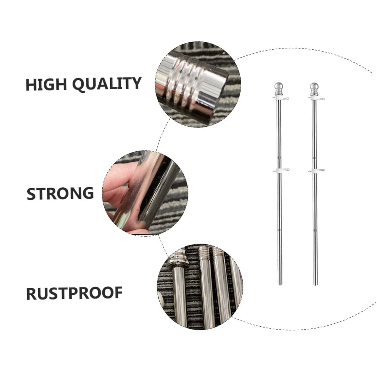 2 Pieces 1.5m Stainless Steel Flagpole D85060