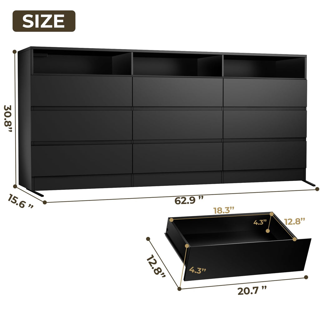 Black 9 Drawer Wood Dresser V948