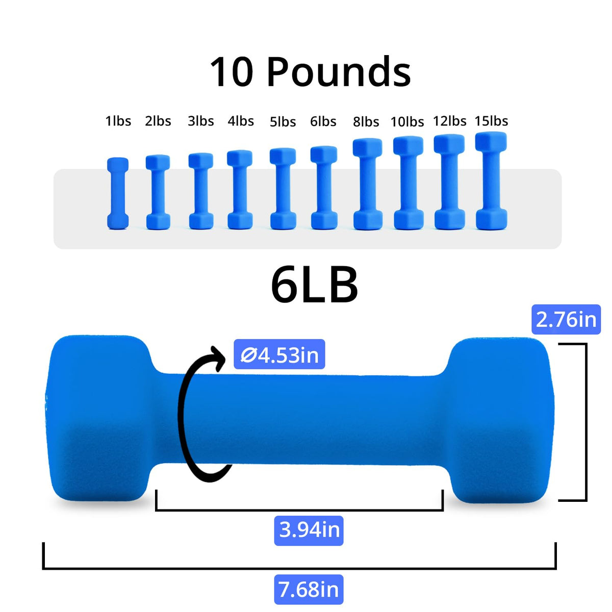 Neoprene Dumbbells Set, 1-15 LB, Hex Shape E9385