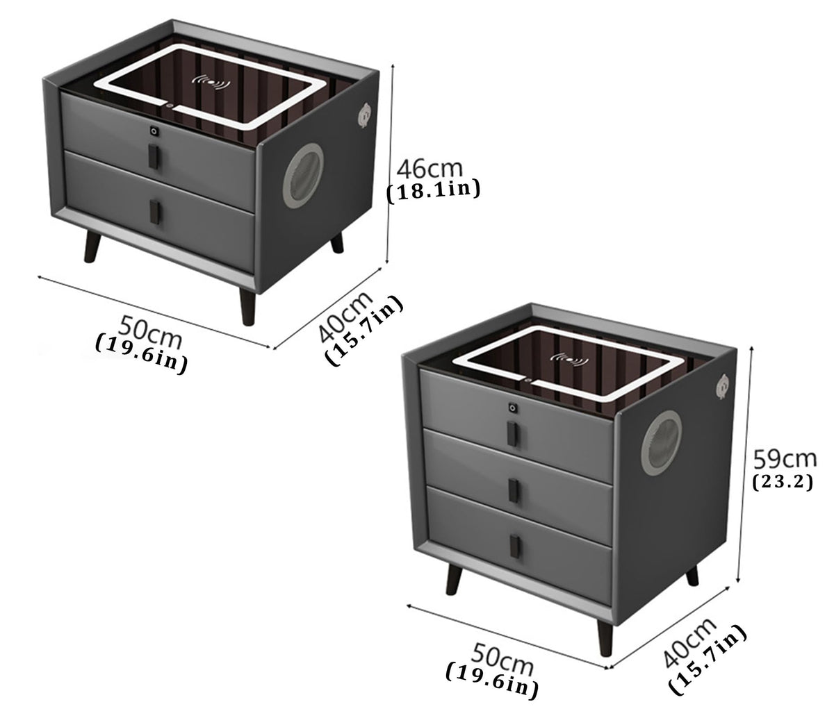 Gray 3 Drawer Solid Wood Nightstand with Speaker and USB Port U86951