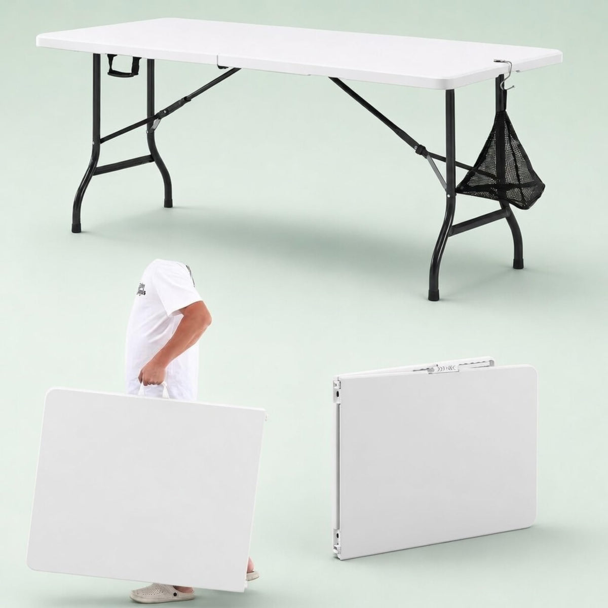 6Ft White Folding Picnic Table Z45871