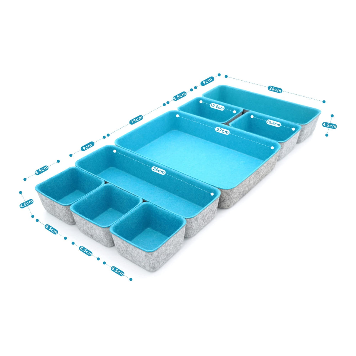 Felt Desk Drawer Organizer 8pc Turquoise Storage Bins C5486