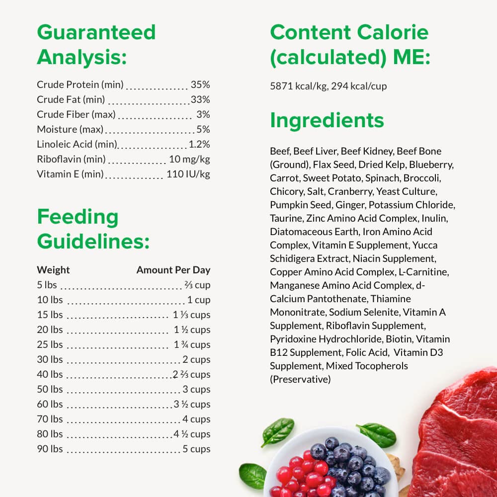 Freeze Dried Raw Dog Food with Antioxidants Prebiotics and Amino Acids, 1 Pound Beef J907327