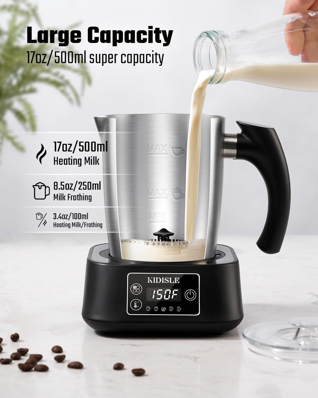 5-in-1 Milk Frother and Steamer 17oz Stainless Steel I37230