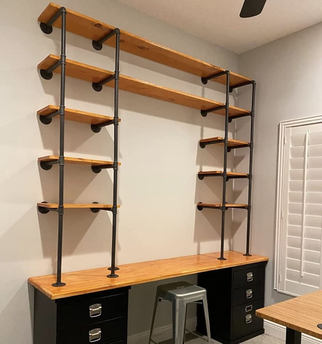 14" Deep 2Pcs Industrial Retro Wall Mount Iron Pipe Shelf L377192