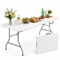 6FT White Folding Plastic Utility Table with Carrying Handle D373