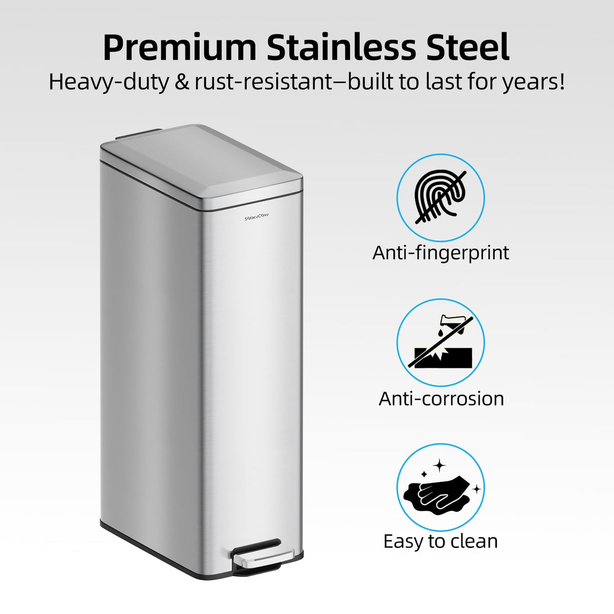 8 Gallon Stainless Steel Trash Can with Soft Close Lid R29202