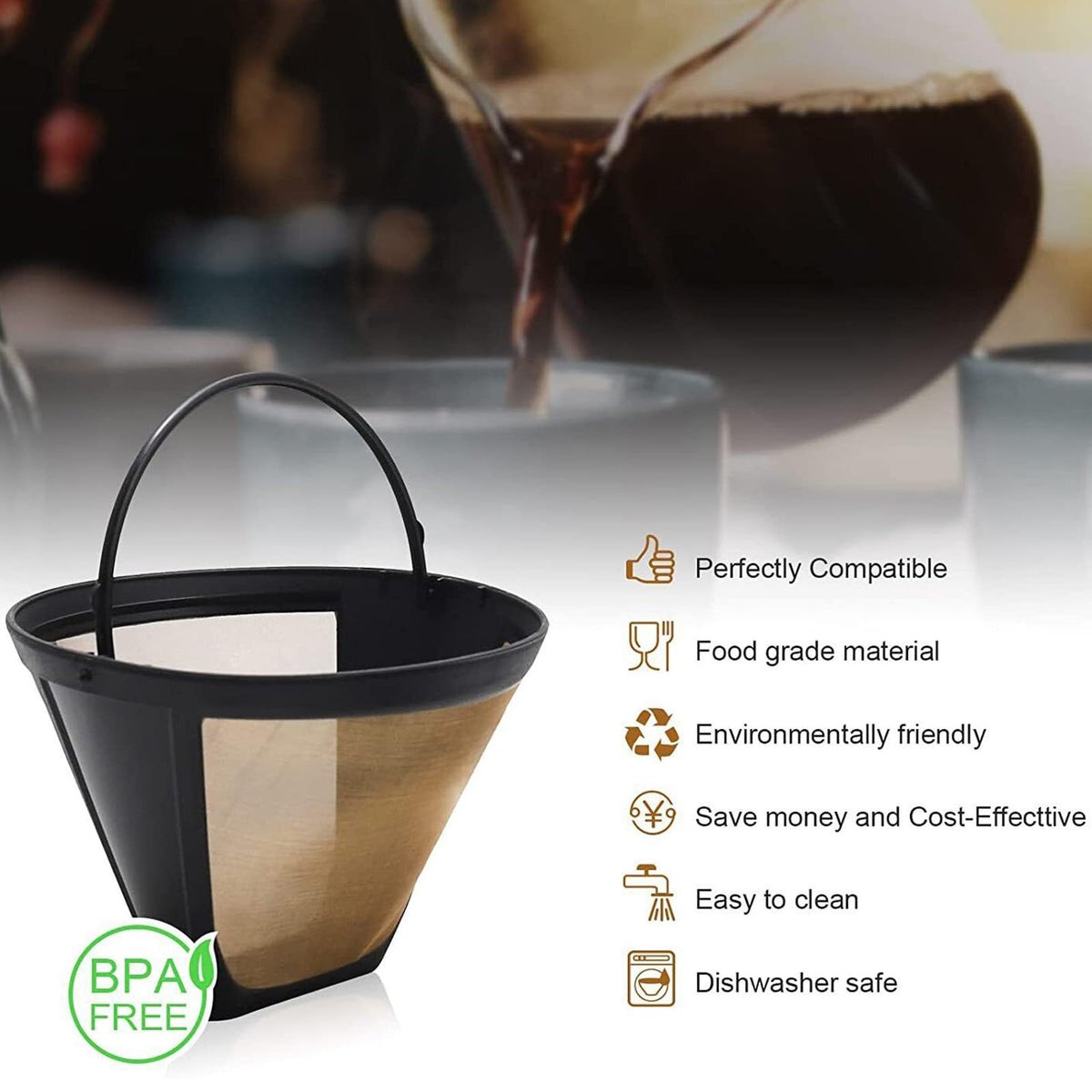 2 Pack Reusable Cone Coffee Filter O567383