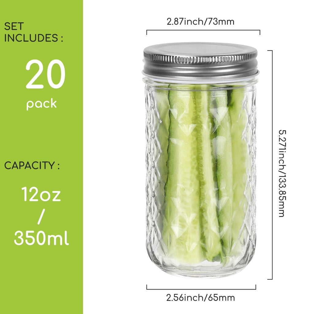 12 oz 20 Pack Glass Mason Jars with Airtight Lids A5576