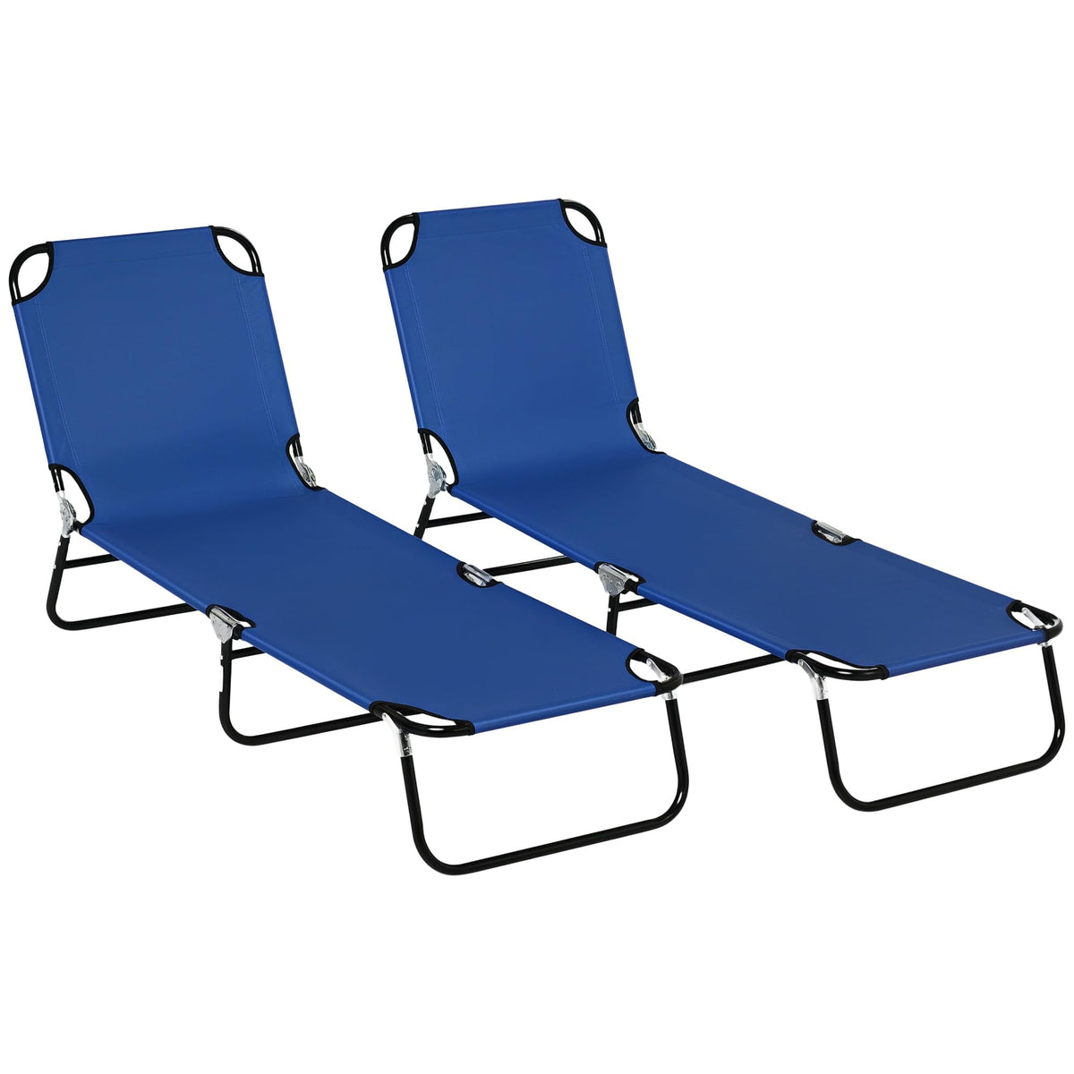 Blue 2 Pieces Folding Chaise Lounge Chair with 5-Level Back D9321