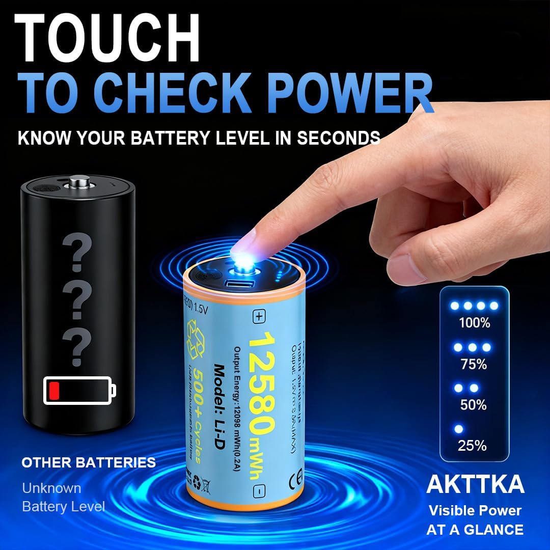 4 Pack Rechargeable D Batteries 1.5V Lithium C5571