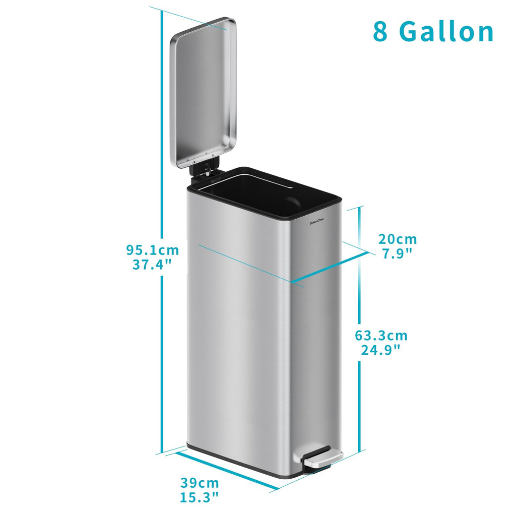 8 Gallon Stainless Steel Trash Can with Soft Close Lid R29202