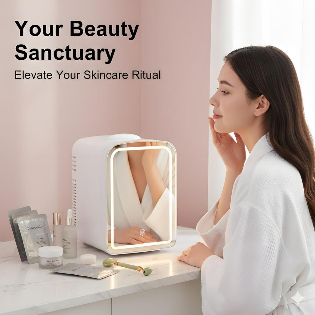 4L Mini Skincare Refrigerator with Dimmable LED Mirror L488133