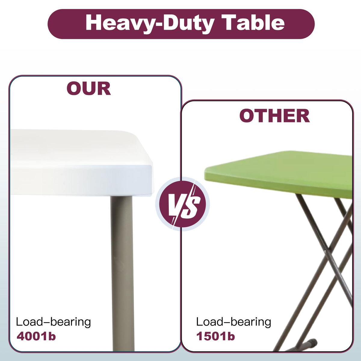 6FT White Folding Plastic Utility Table with Carrying Handle D373