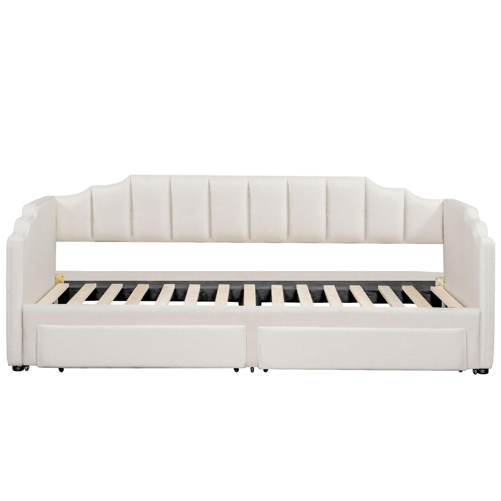 Twin XL Linen Upholstered Daybed with Storage Drawers and LED Light O93968