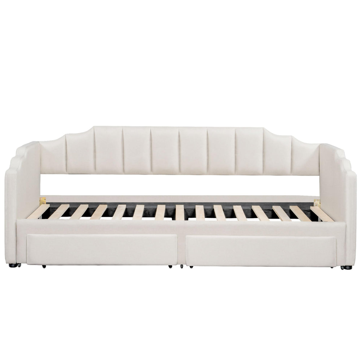 Twin XL Linen Upholstered Daybed with Storage Drawers and LED Light O93968