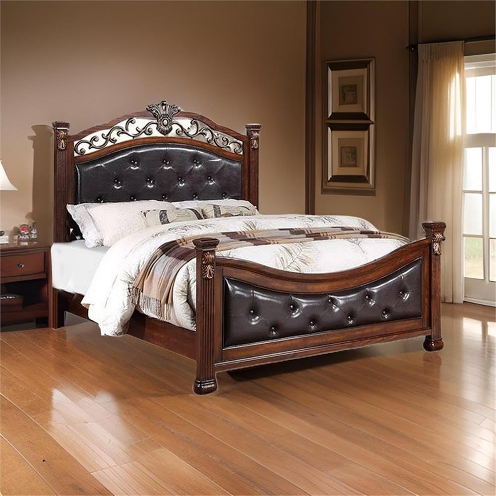 King Bed Tufted Faux Leather Headboard and Footboard G67435