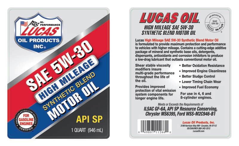 Synthetic Blend High Mileage 5w-30 Motor Oil 1 Quart P444