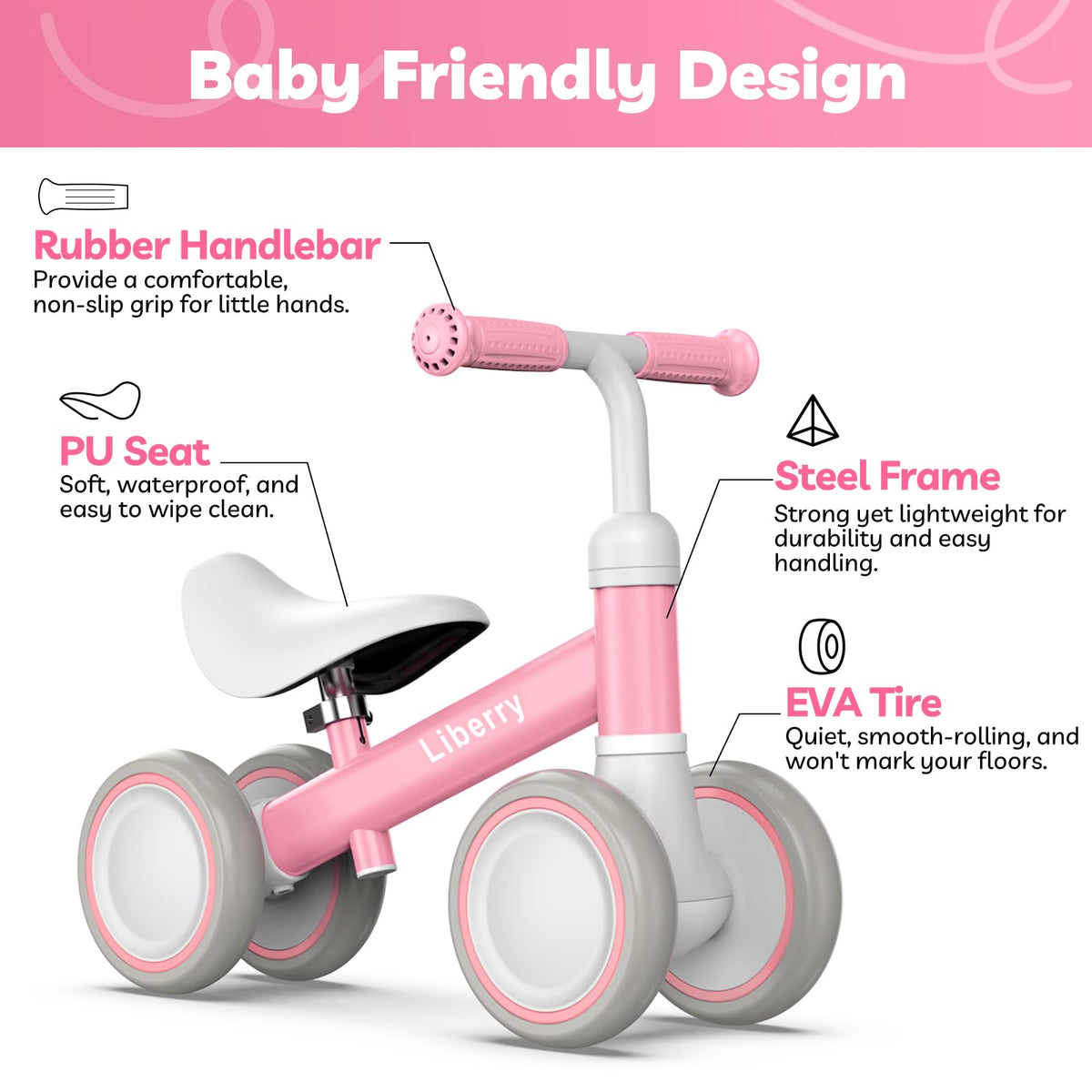 Pink Adjustable Baby Balance Bike S7819