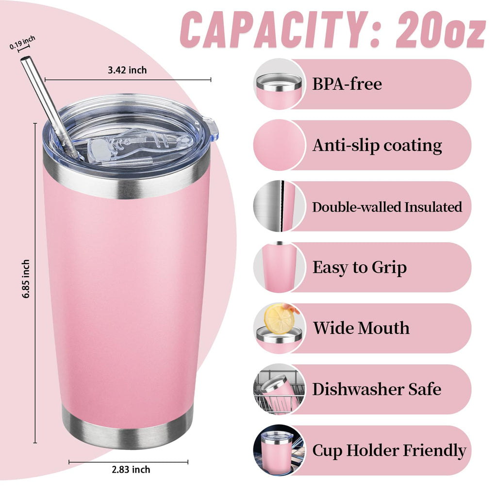 20 oz Stainless Steel Insulated Tumbler with Lids and Straws O41805