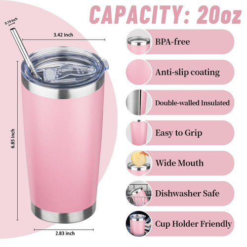 20 oz Stainless Steel Insulated Tumbler with Lids and Straws O41805