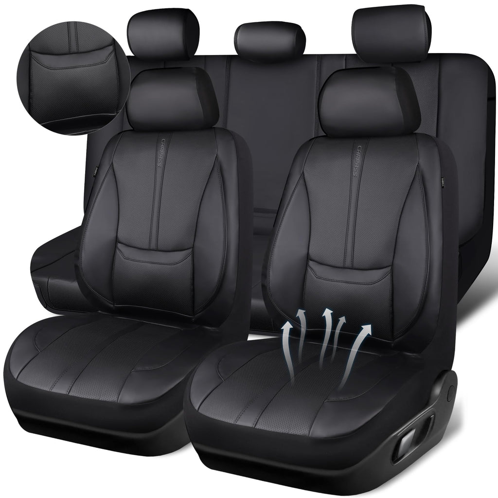 Black Nappa Leather Car Seat Covers Full Set A2619