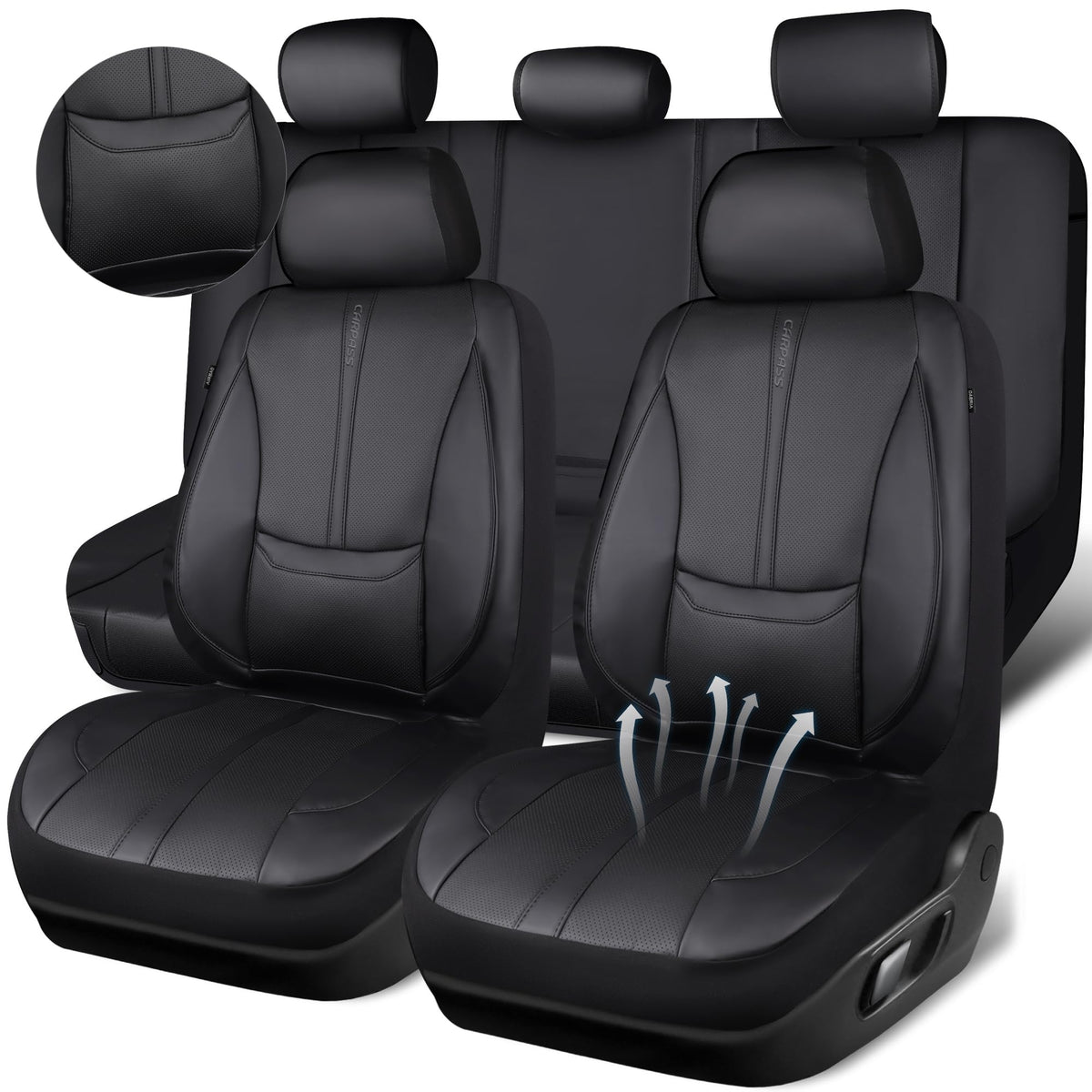 Black Nappa Leather Car Seat Covers Full Set A2619