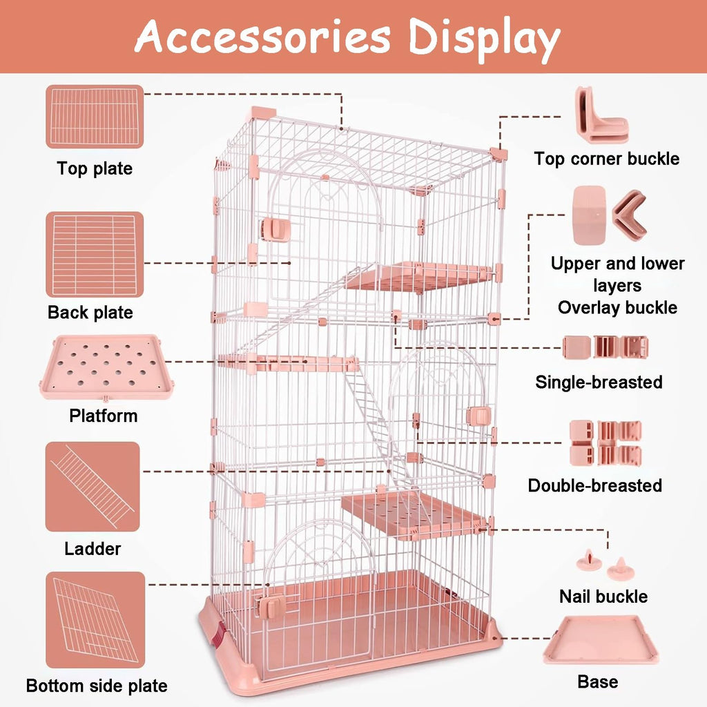 4-Tier Metal Indoor Cat Enclosure with 3 Doors W863
