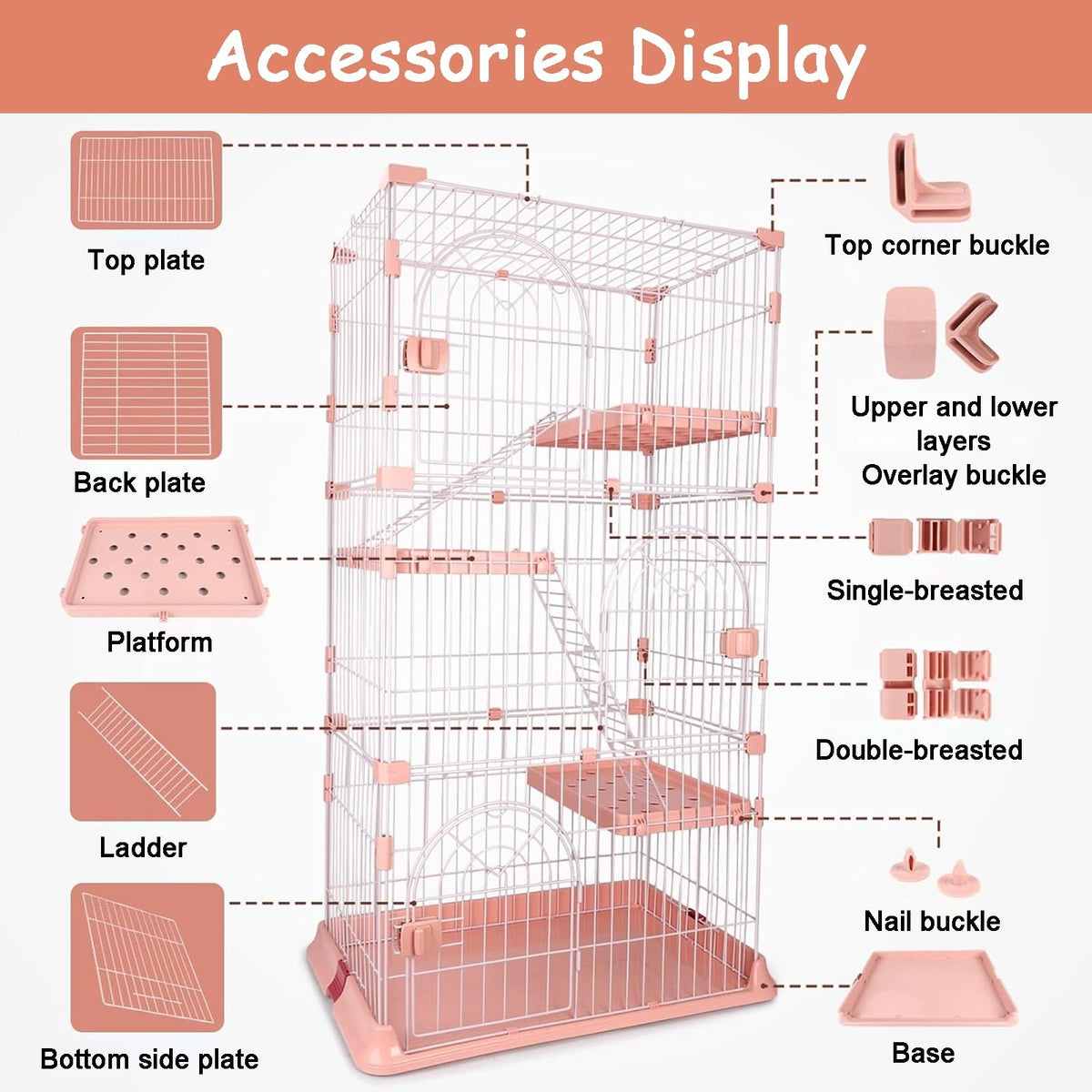 4-Tier Metal Indoor Cat Enclosure with 3 Doors W863