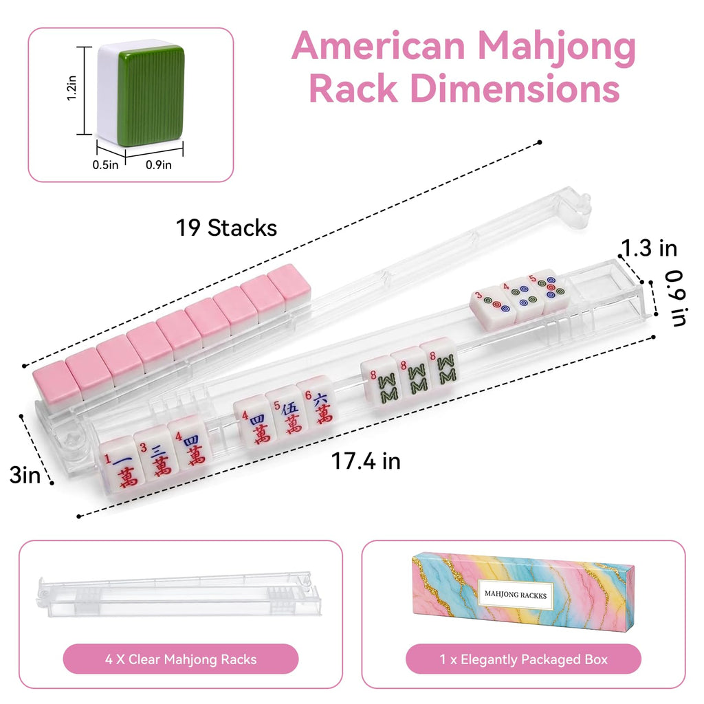 Set of 4 Non-Slip Clear Acrylic Mahjong Racks with Pushers P507