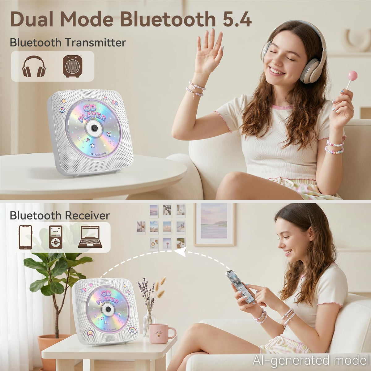 Portable Bluetooth Rechargeable CD Player with Speakers M353363