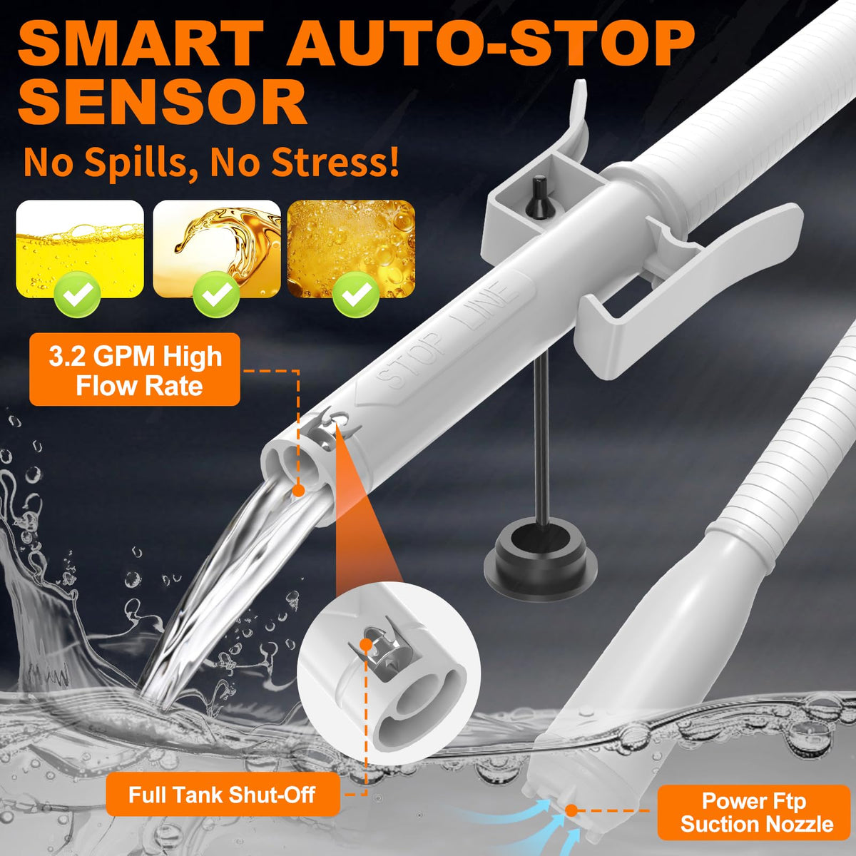 Portable Automatic Fuel Transfer Pump with Auto Stop Sensor and Hose C3894