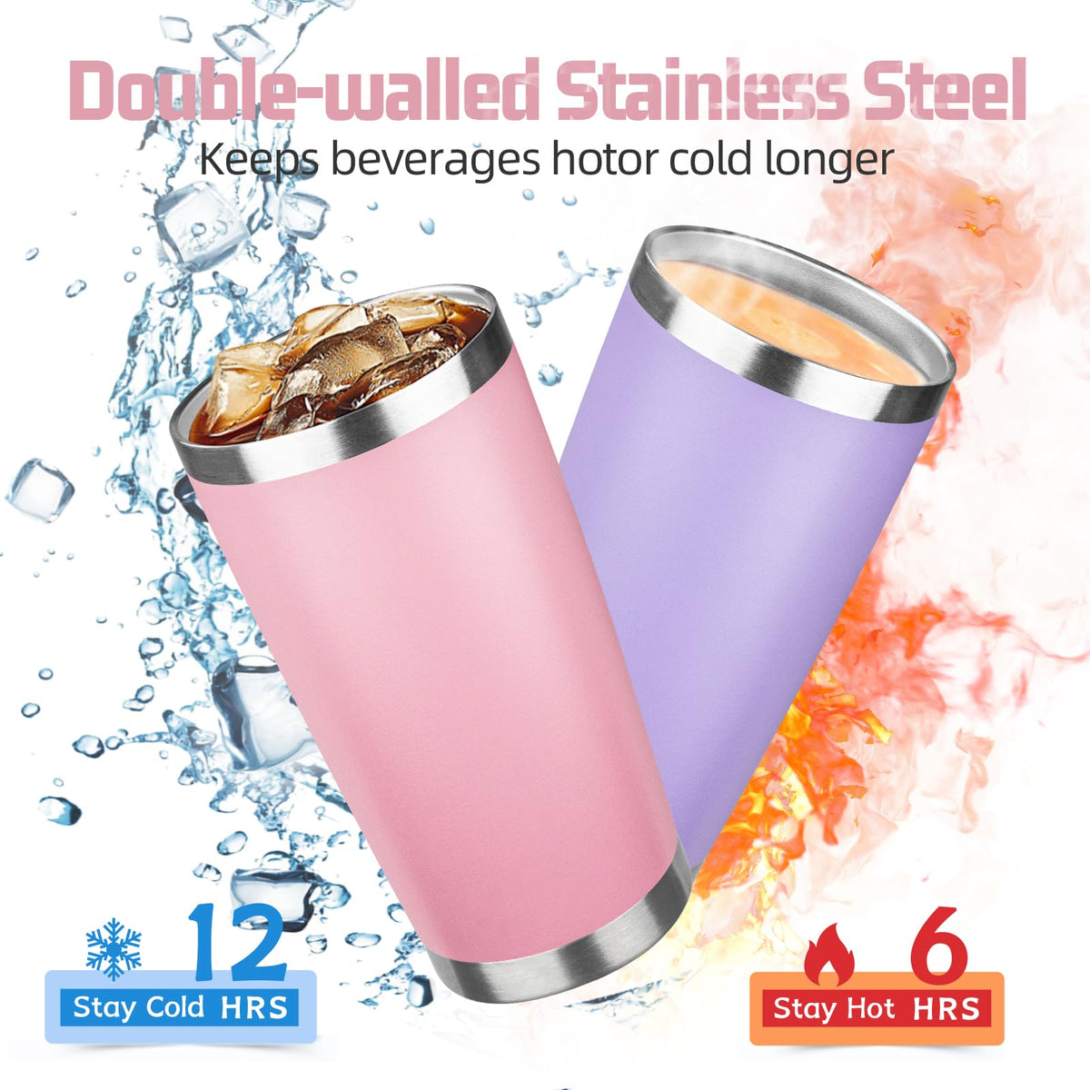 20 oz Stainless Steel Insulated Tumbler with Lids and Straws O41805