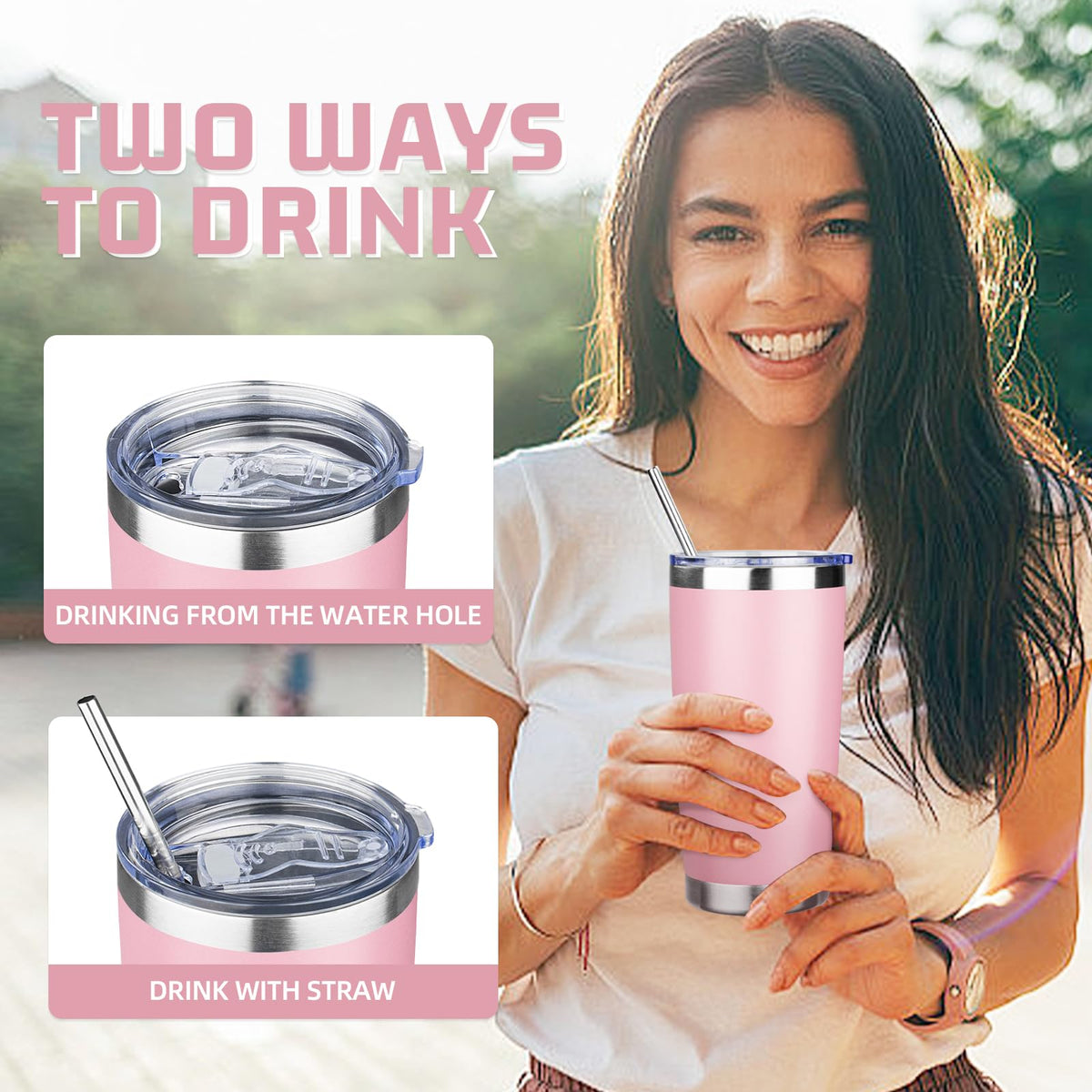 20 oz Stainless Steel Insulated Tumbler with Lids and Straws O41805
