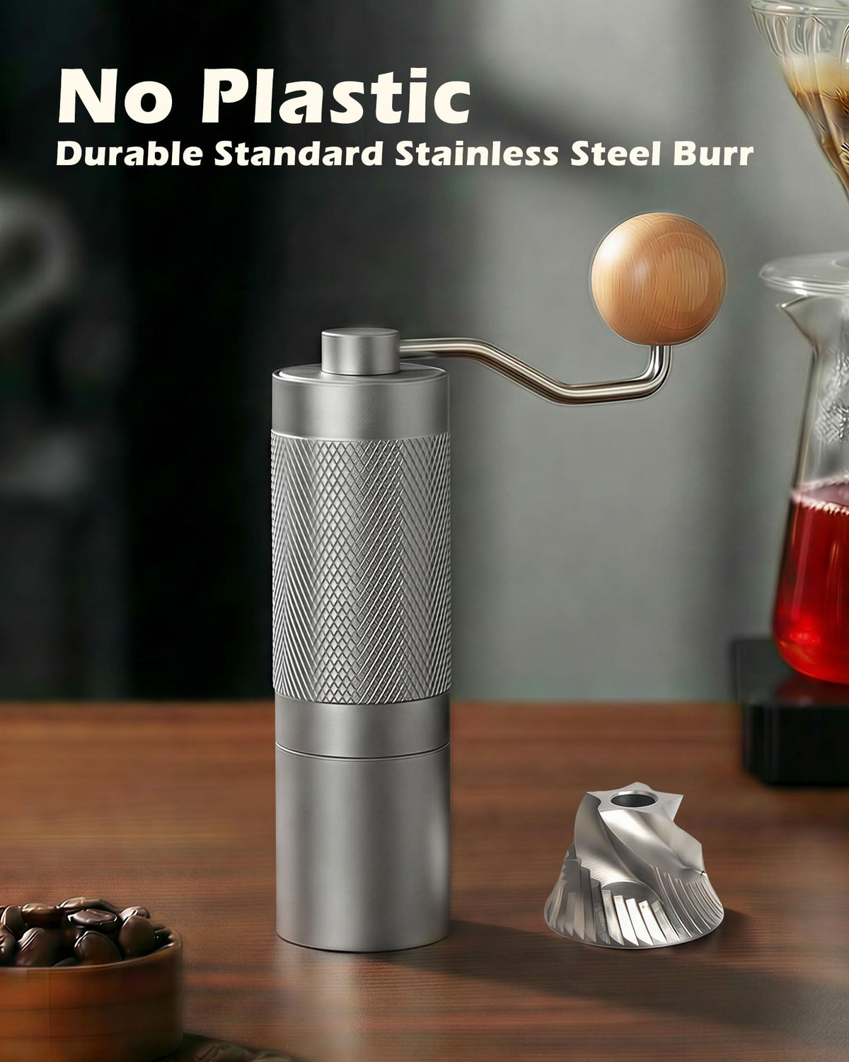 Manual Stainless Steel Conical Burr Coffee Grinder with Adjustable Settings L472619
