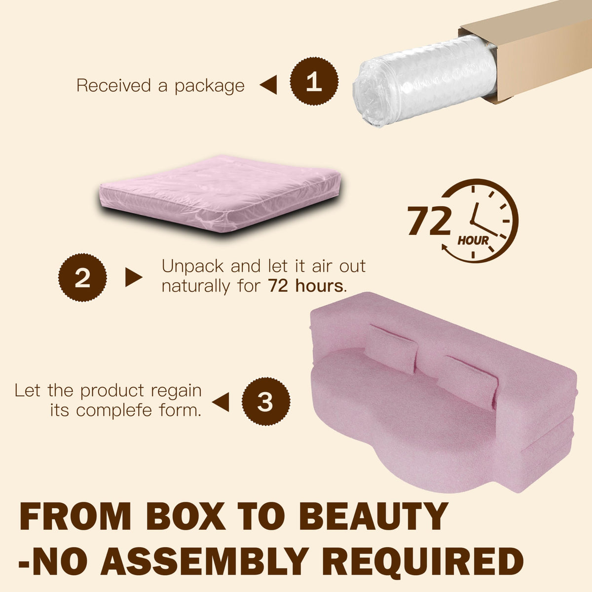 78" Full Size Pink Folding Sofa Bed L316