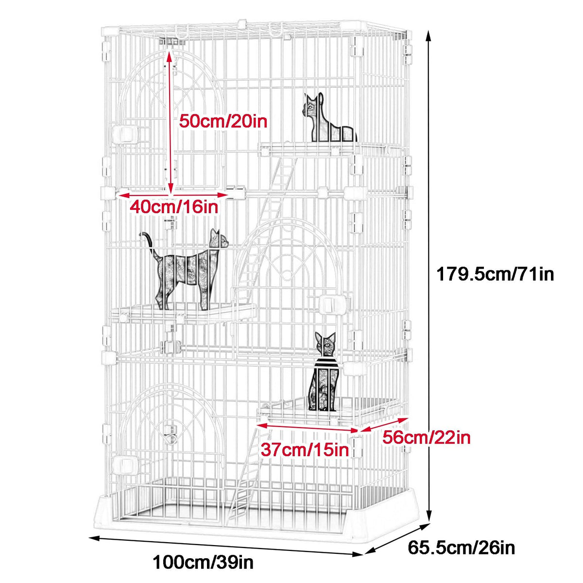 4-Tier Metal Indoor Cat Enclosure with 3 Doors W863