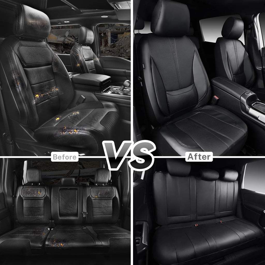 Black Nappa Leather Car Seat Covers Full Set A2619