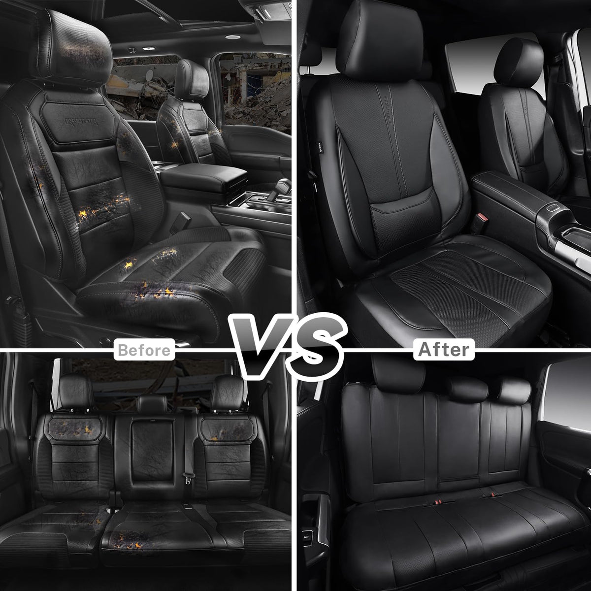 Black Nappa Leather Car Seat Covers Full Set A2619
