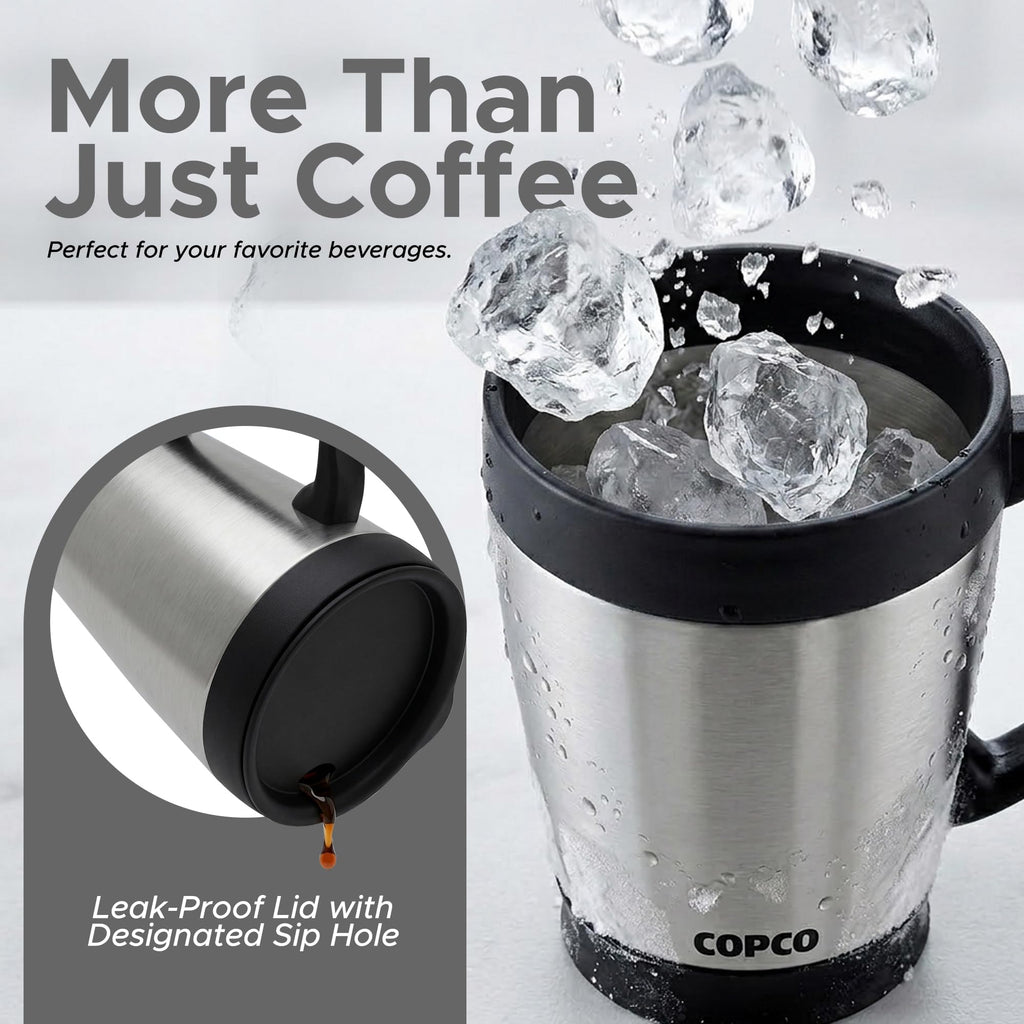 Double Wall Stainless Steel Coffee Mug with Lid 16 Oz Silver E541029