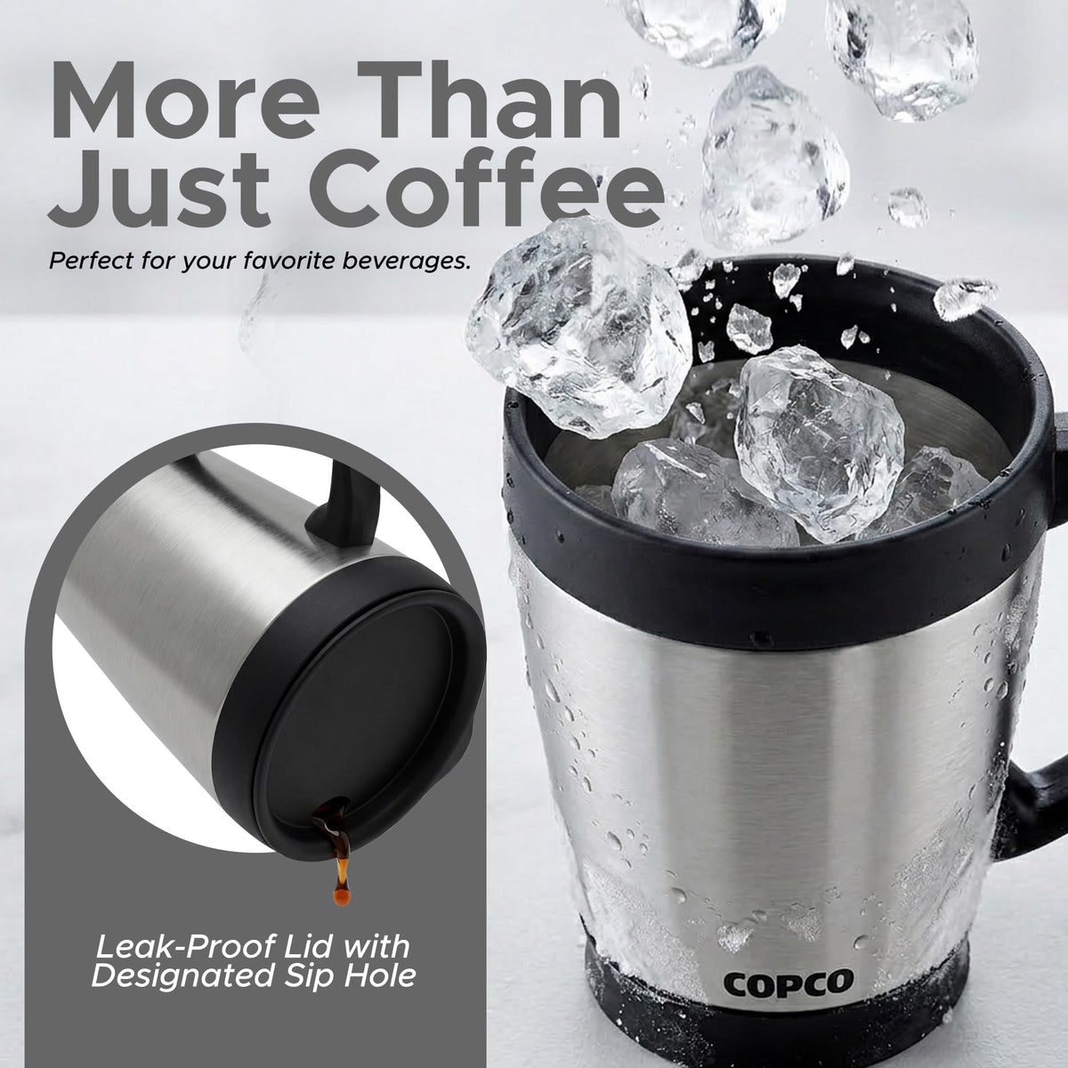 Double Wall Stainless Steel Coffee Mug with Lid 16 Oz Silver E541029
