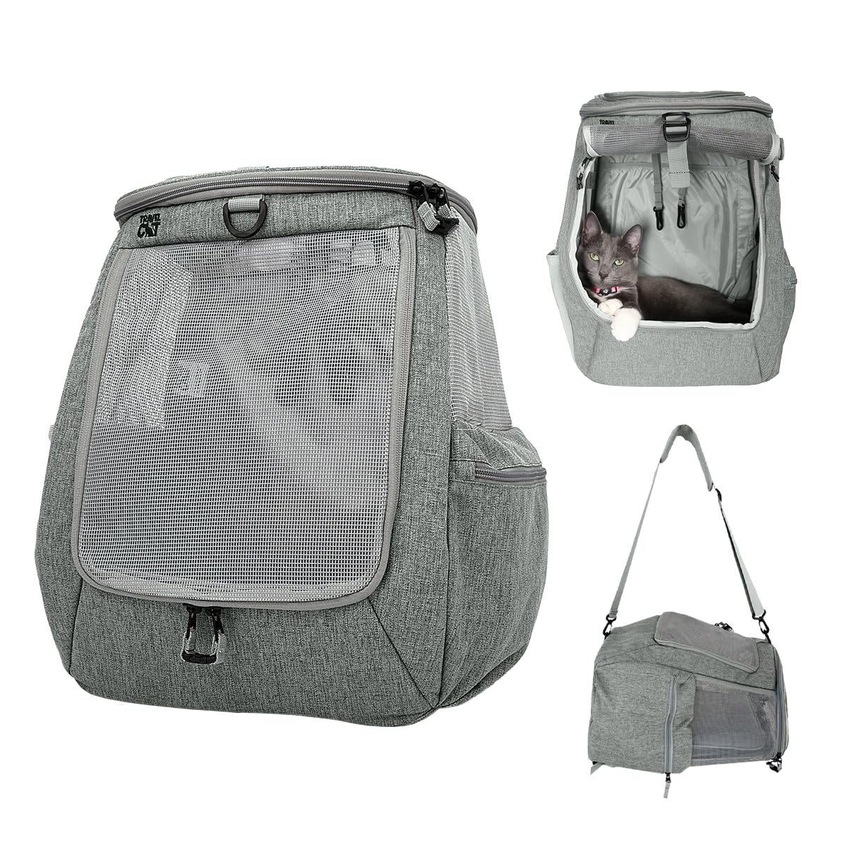 Grey Mesh Cat Carrier Bag with Side Pockets D591249