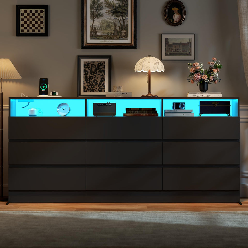 Black 9 Drawer Wood Dresser V948