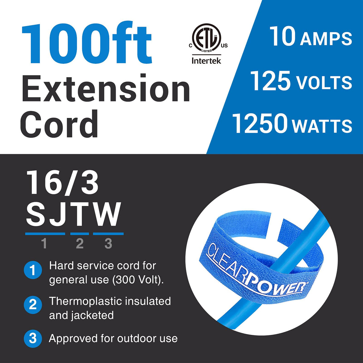 100 ft Outdoor Extension Cord 16/3 SJTW Z332