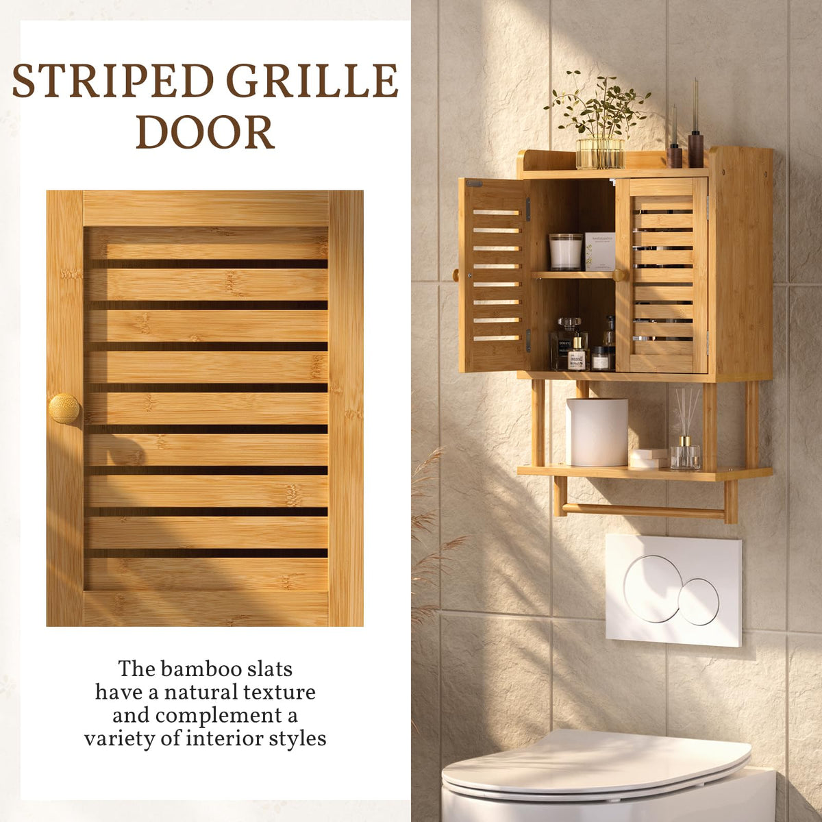 Bamboo Over The Toilet Storage Cabinet with Towel Bar H3168