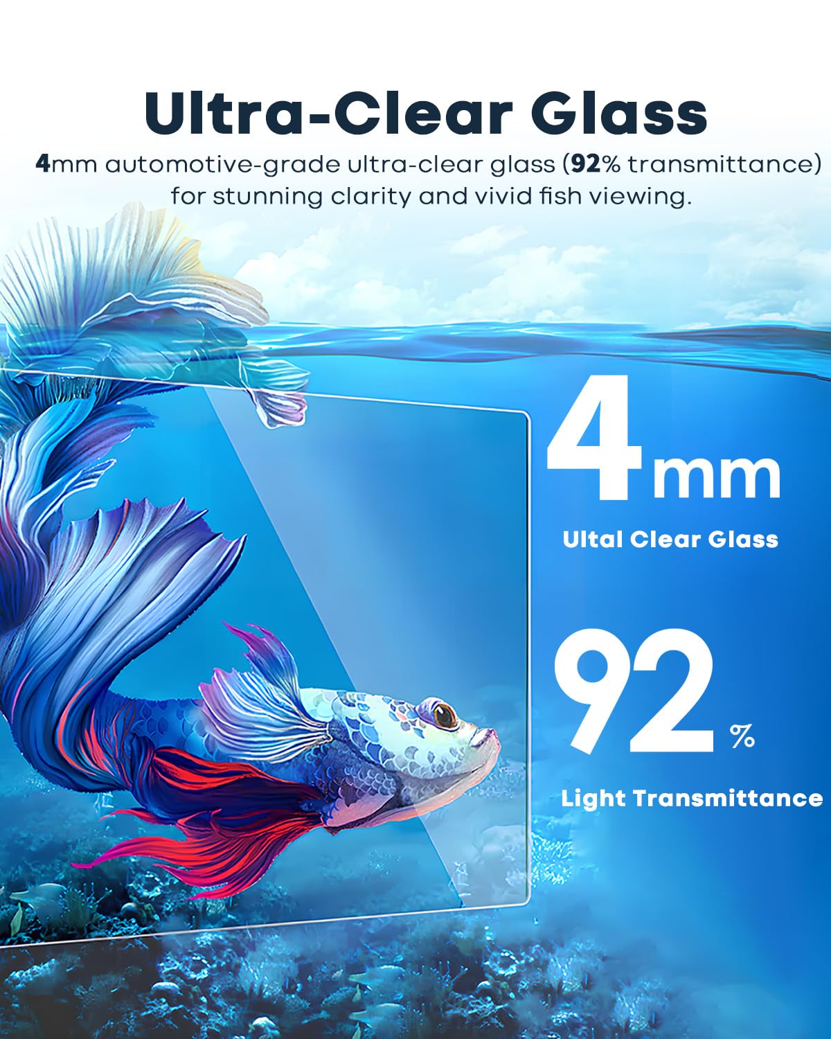 Glass 1.25 Gallon Aquarium Set with Filter LED Light H8695