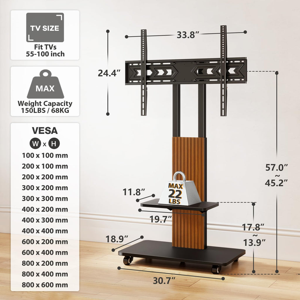 Heavy Duty Rolling TV Stand for 55-100 inch Large Screens G193983