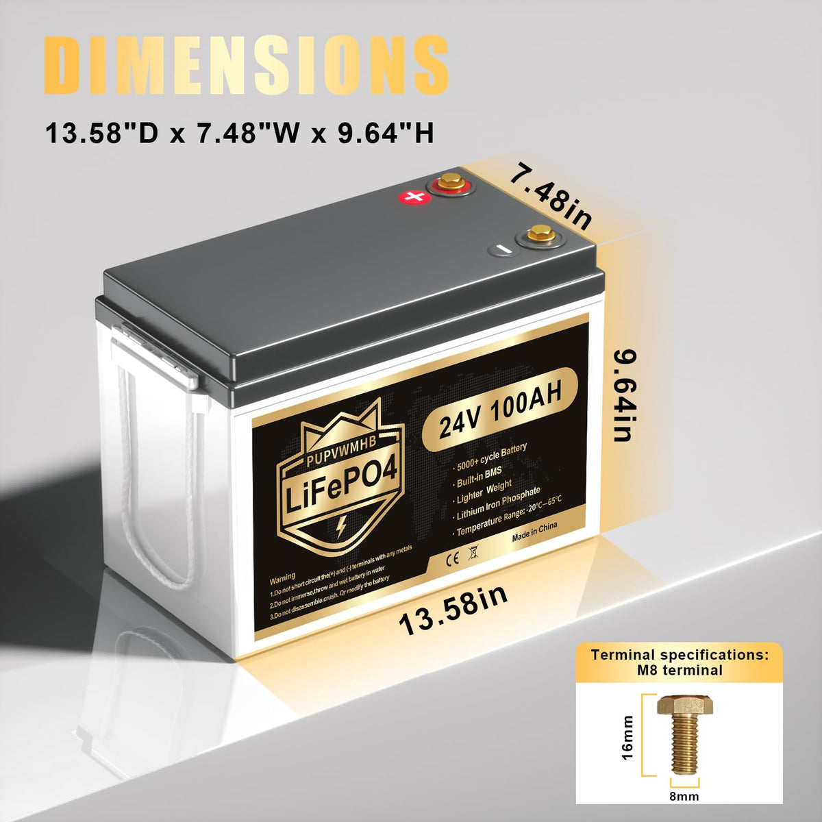 24V 100AH Lifepo4 Battery with 100A BMS A7744
