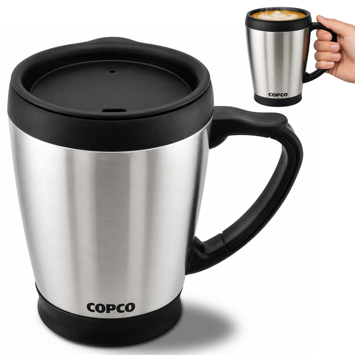Double Wall Stainless Steel Coffee Mug with Lid 16 Oz Silver E541029